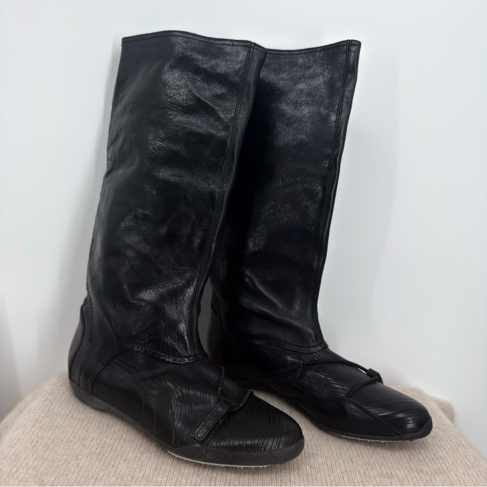 96 Hours Premium Puma Black Knee-High Leather Boots Size 37 - Picture 4 of 8
